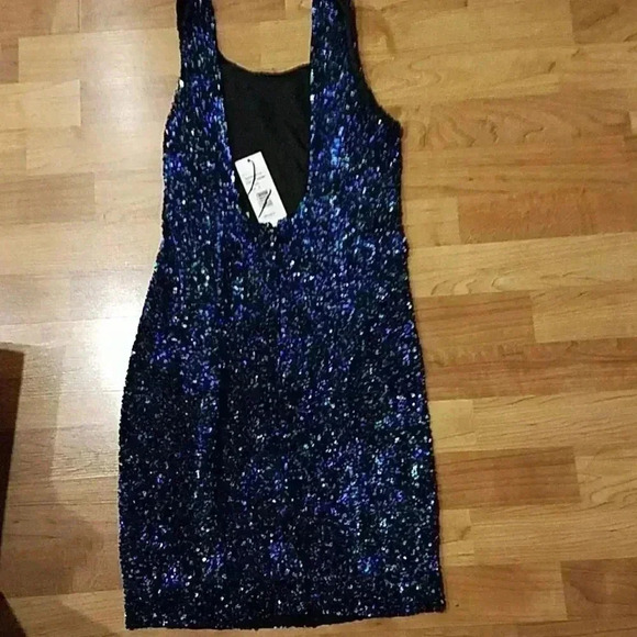 PARKER KENZIE DRESS SLEEVELESS SEQUIN COCKTAIL SHIMMER SPARKLE ULTRAMARINE S - Picture 8 of 9